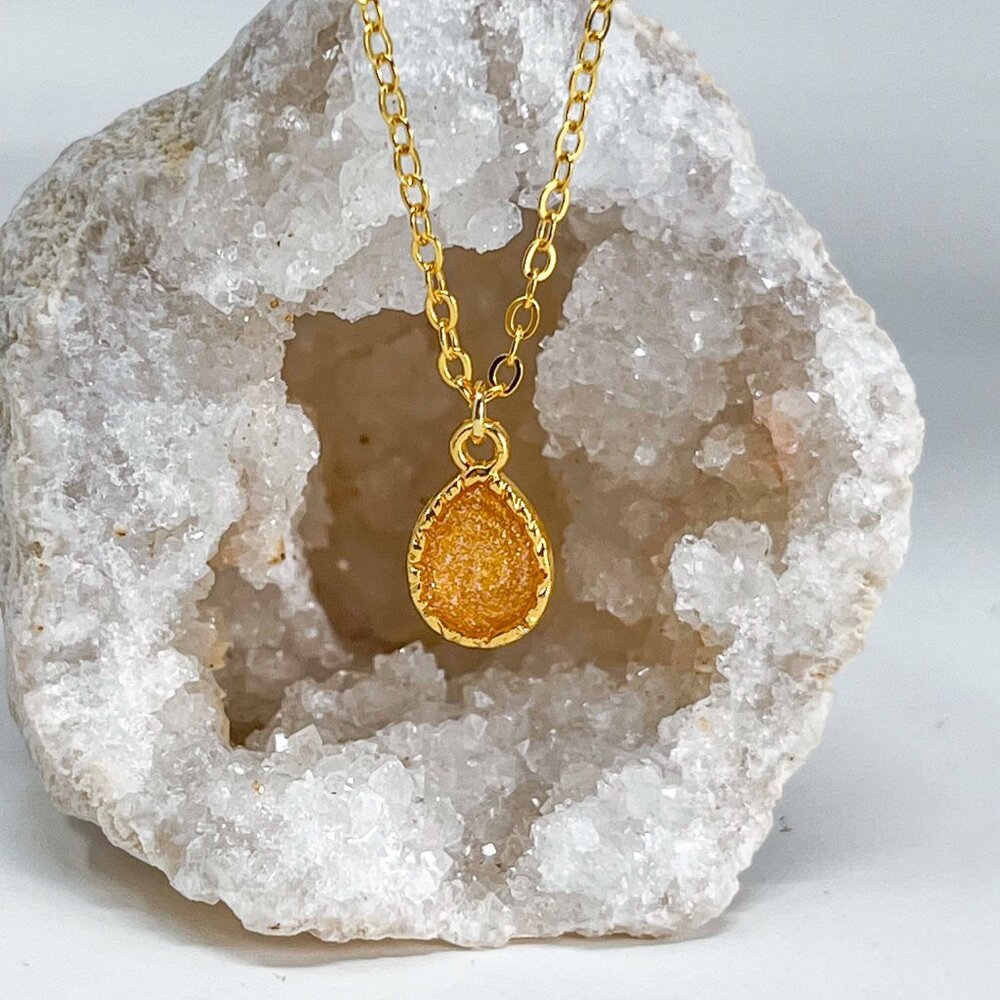 3/$20 14k Gold Glitter Resin Teardrop Handmade Charm Pendant Necklace
